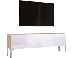 Modern TV-meubel - Dressoir Media Console - Woonkamer Entertainment - Laag Ontwerp - 140x52x32 cm - Eiken Wit Chroom