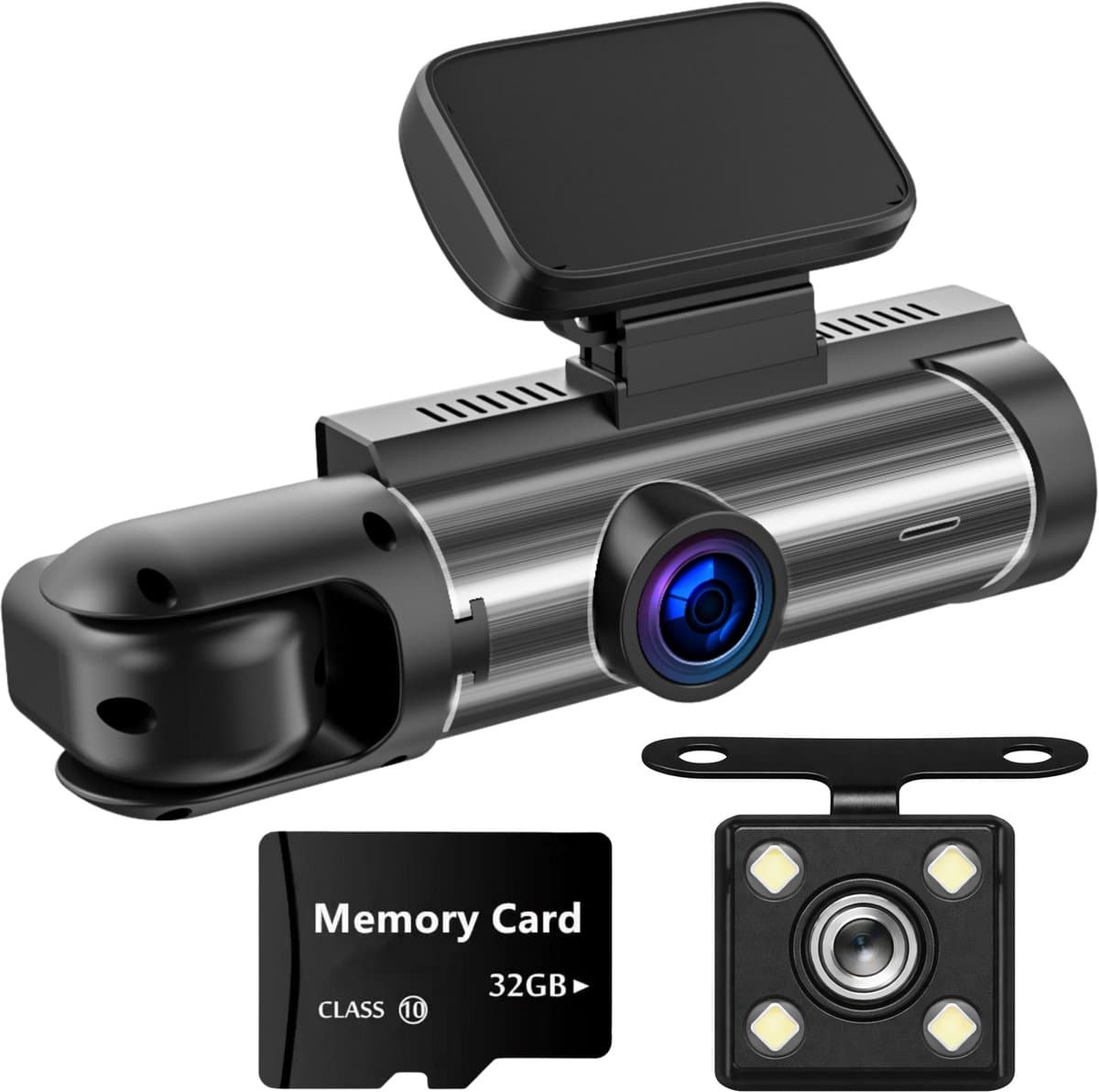 ADEL Dashcam voor Auto met Nachtzicht en Parkeercamera (Parkeerhulp) - 3 Camera’s (Voor, Binnen & Achter) - 1080P Full HD & WiFi - Incl. 32GB SD Kaart — afbeelding 1