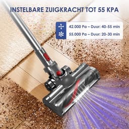 Fukstern Steelstofzuiger Draadloos - 55000Pa Zuigkracht - 55 Minuten Werktijd - 1.8L Stofreservoir - 8-lags HEPA-filtersysteem - zilverkleurig — thumbnail 2