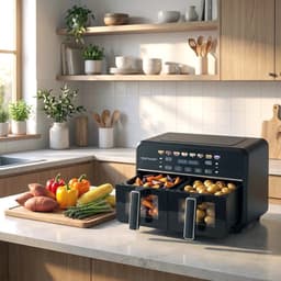 Dubbele Airfryer XXL 11L - PFAS-vrije Heteluchtfriteuse - Infrarood - Dual Zone - 2 x 5.5L - 40–200°C - 8 Kookprogramma's - 2850W - WM-2511 AF - Zwart — thumbnail 10