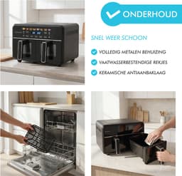 Dubbele Airfryer XXL 11L - PFAS-vrije Heteluchtfriteuse - Infrarood - Dual Zone - 2 x 5.5L - 40–200°C - 8 Kookprogramma's - 2850W - WM-2511 AF - Zwart — thumbnail 6