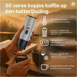 Best Active - 3-in-1 Draagbare Koffiemachine - Inclusief 10.000 mAh Solar Powerbank - Draagbaar Koffiezetapparaat - Cups en Gemalen Koffie - Draagbaar en Oplaadbaar - Espressomachine - Zwart — thumbnail 2