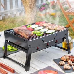 ATXANC BBQ Grill - Tafel Barbecue - Houtskoolbarbecues - Mini Houtskool Smoker - Opvouwbare inkapbare ruime tafel BBQ voor camping reizen vakantie compact — thumbnail 1