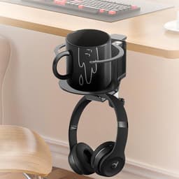Allecto - Bureauklem Controller Stand - 3-in-1 - Vervangbare bekerhouder - Draaibare hoofdtelefoonhanger - Kabelorganizer - Geschikt voor pc - Zwart - Opbergen en Ophangen van Accessoires — thumbnail 4