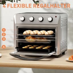 Mini Heteluchtoven met 24L Inhoud en 1600W Vermogen - RVS Zilver — thumbnail 7