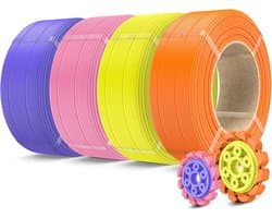 Sterk PLA+ 2.0 Navulfilament Pakket, Spoolless 3D Printmateriaal in Oranje, Geel, Roze en Paars