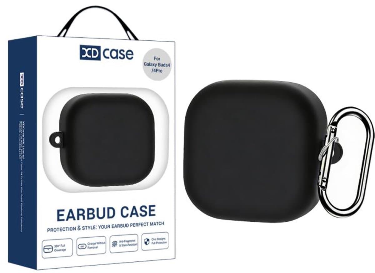 XDcase - hoesje geschikt voor Samsung Galaxy Buds 4 / 4 pro soft case cover - zwart - TPU hoesje Beschermhoes - Samsung Galaxy Buds 4 / 4 Pro Cover - Buds4 hoesje - gel hoesje met sleutelhanger — afbeelding 1
