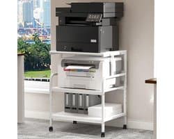 Mobiele Printerstandaard met 3 Lagen en Opbergplank - Verrijdbaar Bureau voor Thuis en Kantoor