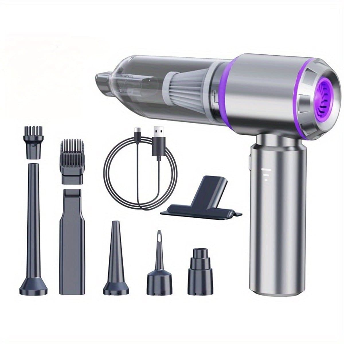 Handstofzuiger Draadloos 30000PA - Autostofzuiger - Mini Stofzuiger - 4 in 1 Blazer en Vacuüm - Borstelloze Motor - Oplaadbaar via USB C - Voor Auto Thuis Toetsenbord Huisdier - Compact en Krachtig - Inclusief 8 Accessoires — afbeelding 1