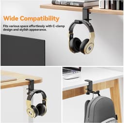 Universele Hoofdtelefoonstandaard Onder Bureau - Opvouwbare Headset Houder met Klem — thumbnail 4