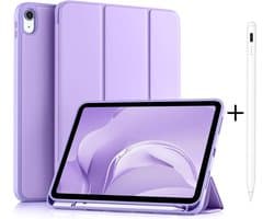 Casemania Stylus en Hoes Geschikt voor Apple iPad 2025 (A16) - Paars - Universeel Stylus Pen - Smart Cover met Pencil Slot Uitsparing