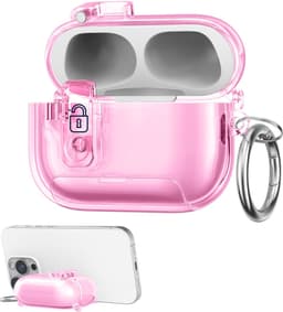 kwmobile Transparante hoofdtelefooncase voor Apple Airpods Pro 2 / Pro 1 hoes - Headphones TPU cover met standaardfunctie en veiligheidsvergrendeling - poederroze — thumbnail 1