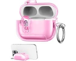kwmobile Transparante hoofdtelefooncase voor Apple Airpods Pro 2 / Pro 1 hoes - Headphones TPU cover met standaardfunctie en veiligheidsvergrendeling - poederroze