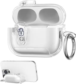 kwmobile Transparante hoofdtelefooncase voor Apple Airpods Pro 2 / Pro 1 hoes - Headphones TPU cover met standaardfunctie en veiligheidsvergrendeling - transparant — thumbnail 1