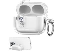 kwmobile Transparante hoofdtelefooncase voor Apple Airpods Pro 2 / Pro 1 hoes - Headphones TPU cover met standaardfunctie en veiligheidsvergrendeling - transparant