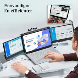 Aurixi® Krachtige en Professionele Portable Monitor Pro 2024 - Full HD - 13” / 16.5” Tri-Screen - Laptop Scherm Uitbreider - Inclusief Beschermhoes en Kabels - Zwart -23cm x 33cm - 3cm — thumbnail 4