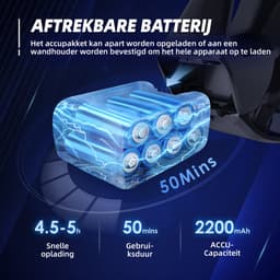Fukstern Draadloze Steelstofzuiger - 38kPa Zuigkracht - 50 Minuten Werktijd - 2 Zuigstanden - 8-lags HEPA-filtersysteem - Zwart — thumbnail 4