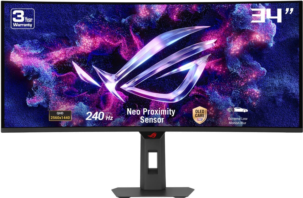 ASUS ROG Strix XG34WCDMTG - UWQHD Curved QD-OLED Gaming Monitor - Google TV - USB C 90W - 240hz - 0.03ms - Speakers - 34 inch — afbeelding 1