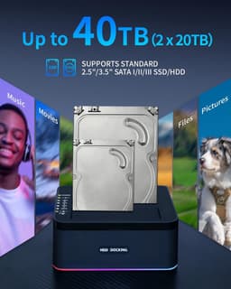 Externe Harde Schijf Dock - Opslagstation - Data Back-up - Offline Klonen - 20TB Capaciteit - Zwart — thumbnail 4