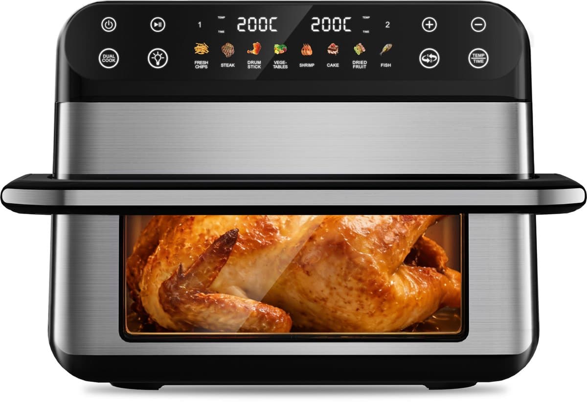 Fukstern Dubbele Airfryer XXL–11L 2500W–Tot 6 Personen-Dubbele Mand–30°C tot 200°C Instelbaar–8 Voorgeprogrammeerde Functies–Zilver — afbeelding 1