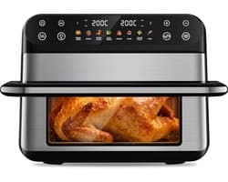 Fukstern Dubbele Airfryer XXL–11L 2500W–Tot 6 Personen-Dubbele Mand–30°C tot 200°C Instelbaar–8 Voorgeprogrammeerde Functies–Zilver