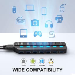 7-Poorts USB 3.0 Hub Splitter met Individuele Aan/Uit Schakelaars en LED Indicatoren — thumbnail 4