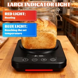 Verwarmingsmat voor natuurlijke zuurdesemstarter — Speciaal ontworpen voor het kweken van starters — Ingebouwde 12-uurs timer — 21–38°C — Ideaal voor thuis brood bakken — Zwart — thumbnail 3