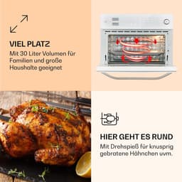 Heteluchtfriteuse XXL - Airfryer Oven - Grote Maaltijden Bereiden - 18 Programma's Dubbel Koken - 30 Liter Capaciteit - Wit — thumbnail 3