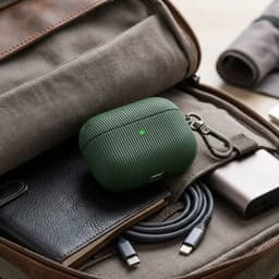 Luxe geribd hoesje voor oordopjes – Vertical Stripe design met sleutelhaak, geschikt voor AirPods Pro 3 (Groen) — thumbnail 2