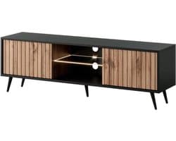 Tv-kast Met Lamellen - Sideboard Dressoir - Opbergen Entertainment - Geïntegreerde Ledverlichting - 135 Cm Breed - Eiken Look