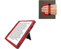 E-reader Huls - Flip Case met Handschlaufe - Kunstlederen Cover - Rood Donkergrijs