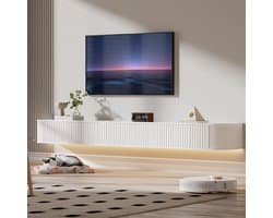 Zwevende TV-kast met RGB-ledlampen - Wandgemonteerd - 200 cm - Wit - Moderne TV-onderkast voor 65-75 inch TV
