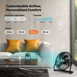 AERSON vloerventilator 50 cm | waaier met drie standen 120W | staande ventilator | hoge luchtstroom | robuuste metalen uitvoering | hellingshoek ca. 110 graden — thumbnail 4