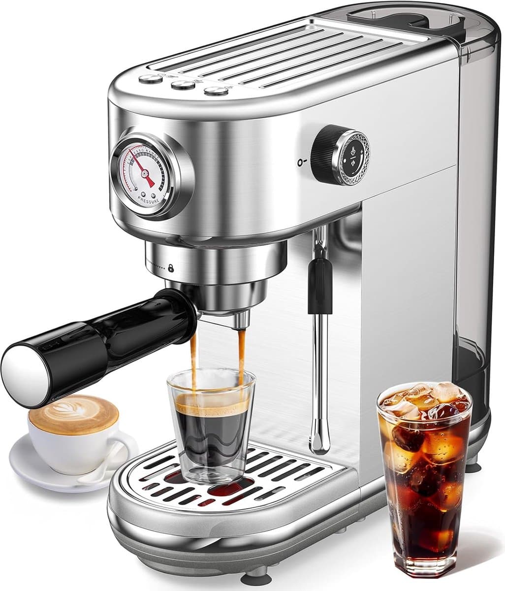 Compacte RVS Espressomachine met Krachtige 20 Bar Pomp en Melkopschuimer — afbeelding 1