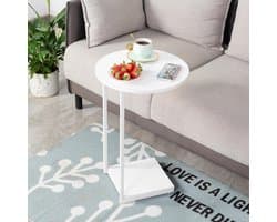 C-Shaped Side Table / Laptop Table / Sofa Table – Round Industrial Accent Table, White, 40 x 40 x 60 cm – Multi-Purpose Coffee Table, Nightstand & Workstation – Abkantoor