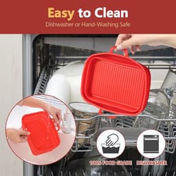 2 stuks - Rechthoekige airfryermand - Opvouwbare siliconen frituurplaat - Rood - Siliconen binnenpan voor airfryer - Rechthoekige siliconen mand — thumbnail 3