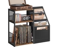 Delightness Draaitafelstandaard - Bijzettafel - Platenspelerkast - Platenspeler Meubel - Platenspeler Tafel - 3 Verdiepingen - LP Kast - Zwart - Bruin