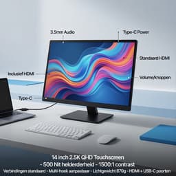 Gloovon® - Portable Monitor - QHD 2.5K 14 inch - Touchscreen - IPS draagbaar beeldscherm - Raagbare Monitor voor Laptop met Speakers - 60 Hz - USB-C - HDMI Monitor - Plug & Play — thumbnail 2