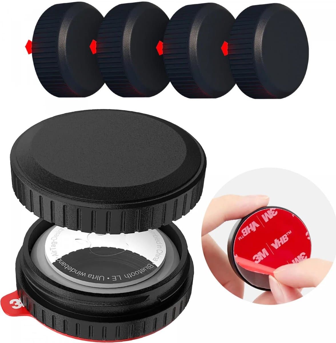 Waterdichte AirTag Hoes | 4 Pack | 3M Tape voor plakken | Geschikt voor o.a. fiets, scooter, koffer, motor, snowboard, skateboard, drone, fatbike, zadel | Zwart — afbeelding 1