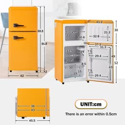 LUMÈ STORE Koelkast en Vriezer - Minikoelkast 60L - Trendy - Minibar - Dubbele deur - LED-verlichting - Koelkast 22L - Geel — thumbnail 2