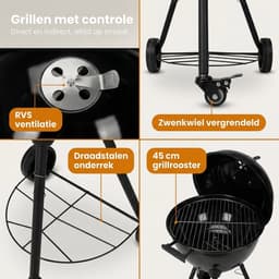Lomera Houtskoolbarbecue - Houtskool BBQ - Houtskool Barbecue - Kogelbarbecue - Kogel BBQ - BBQ met Deksel - Houtskoolbarbecue met Deksel - Barbecue met Deksel - BBQ op Wielen - Barbecue op Wielen — thumbnail 5