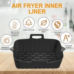 2-delige siliconen inlegset voor airfryers – Airfryer-accessoires – Herbruikbaar, met handvatten – Vierkante siliconen airfryer-schaal – Siliconen bakvorm – Airfryer-mandje – BPA-vrij siliconen bakaccessoire – Zwart — thumbnail 6