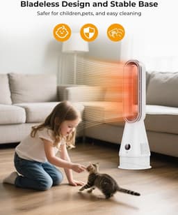 Bladloze Ventilator - Toren Verwarmer - Zomer Winter - 2-in-1 Functie - 64cm Hoog - Wit — thumbnail 1