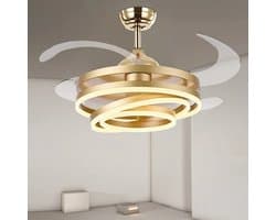 Livano Plafondventilator - Met Verlichting - Plafond Ventilator - Met Lamp - Plafonniere Met Ventilator - Met Licht - Goud - 106cm — afbeelding 1