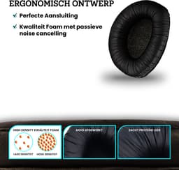 Somstyle Oorkussens Met Hoofdband Geschikt Voor Sennheiser HDR165 HDR175 HDR185 HDR195 / RS165 RS175 RS185 RS195 Koptelefoon - Zacht Schuim - Eiwitleer - Zwart — thumbnail 4