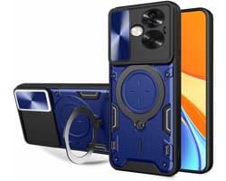 Allecto Plus - Schokbestendige hoes voor OPPO A79 5G met onzichtbare ringhouder en uitschuifbare cameracutout - Dubbellaags siliconen TPU + PC-hoes blauw