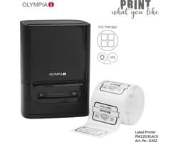 Olympia Thermische Label Printer P220 Wireless Zwart - Incl. smartphone app - Bluetooth - USB - Incl. etiketten - Thuis | Kantoor | Hobby