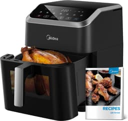 Midea Air fryer MF-CY70K - Hete lucht friteuse - 7L Capaciteit - HeatXpress Technologie - 90% Minder Olie - Energie en Tijdsbesparing met 7 Voorinstellingen - Transparante klep - Verlicht - Antiaanbaklaag, Zwart — thumbnail 1