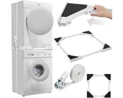 tectake® Tussenstuk Wasmachine en Droger - Verbindingsframe - Universele Wasmachine Stapelkit - Verbindingsset voor Wasdroger met Schuimrubberkussens - Verstelbaar Tussenstuk - Inclusief Spanband
