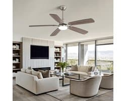 Re-purelife® Koel Zomer Collectie Grote Plafondventilator Ø132 cm met LED & Afstandsbediening – 6 Snelheden, 5 Bladen, Omkeerbare DC Motor met Zomer- & Winterfunctie, Stil & Energiezuinig – Must-Have Zomer voor Woonkamer, Slaapkamer – Brushed Nickel